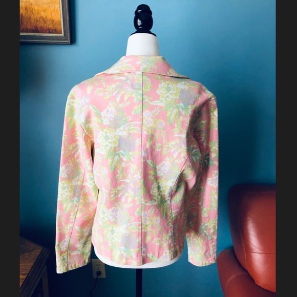 Vintage 90s FDJ  pastel flowers denim blazer jacket made in Canada EUC - Picture 2 of 7
